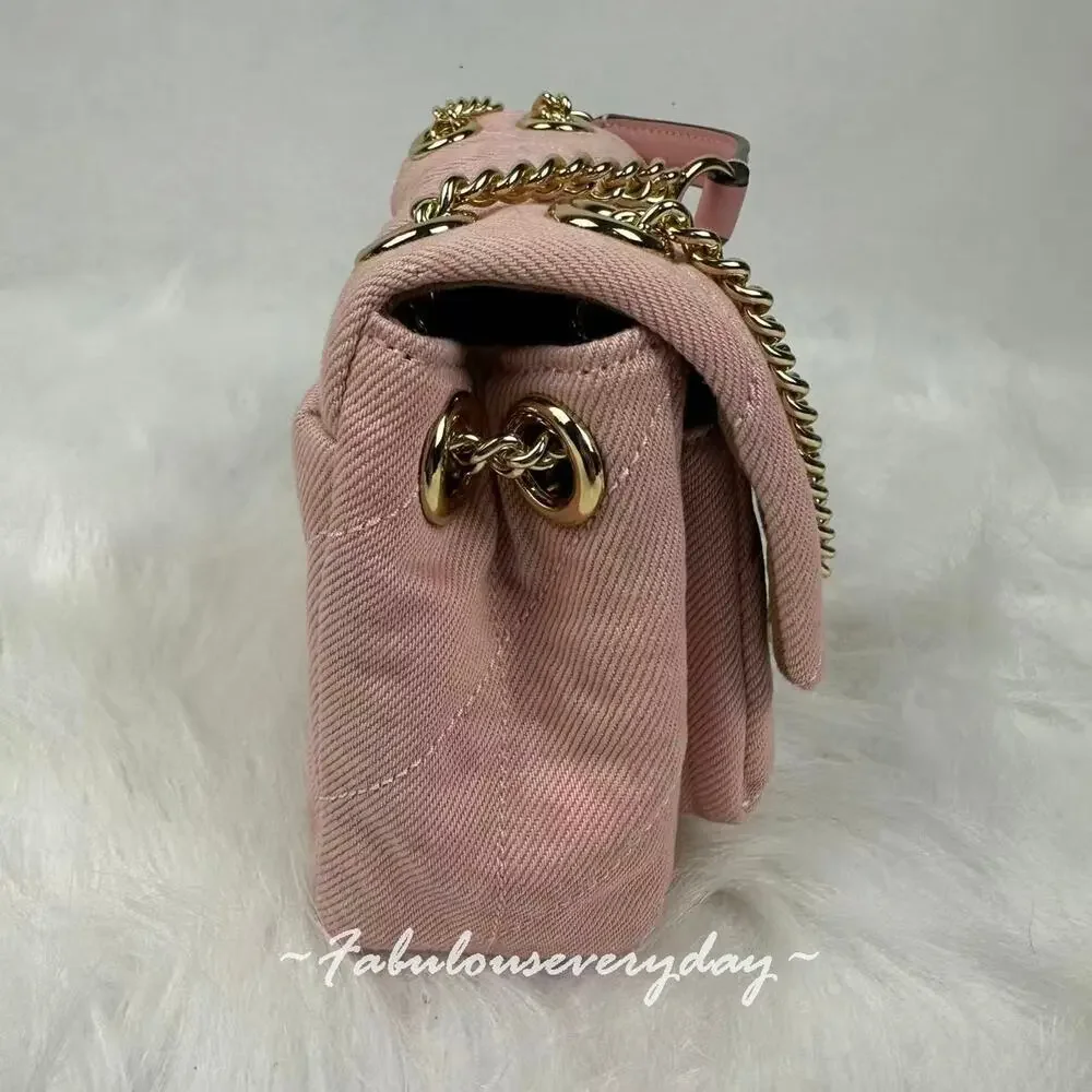 Coach Elodie Crossbody Bag 18 Loved Denim Quilting CEU17 Gold/Light Pink NWT